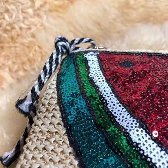Bam Forever Watermelon/Sequins Straw Clutch Purse - Picture 5 of 14